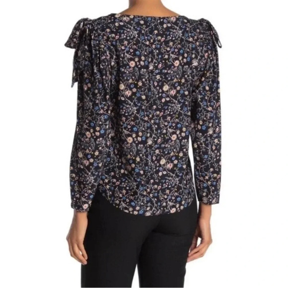 Rebecca Taylor Vivianna Floral Vine Silk Blouse Bows Tie Shoulder size 4 - Picture 2 of 6